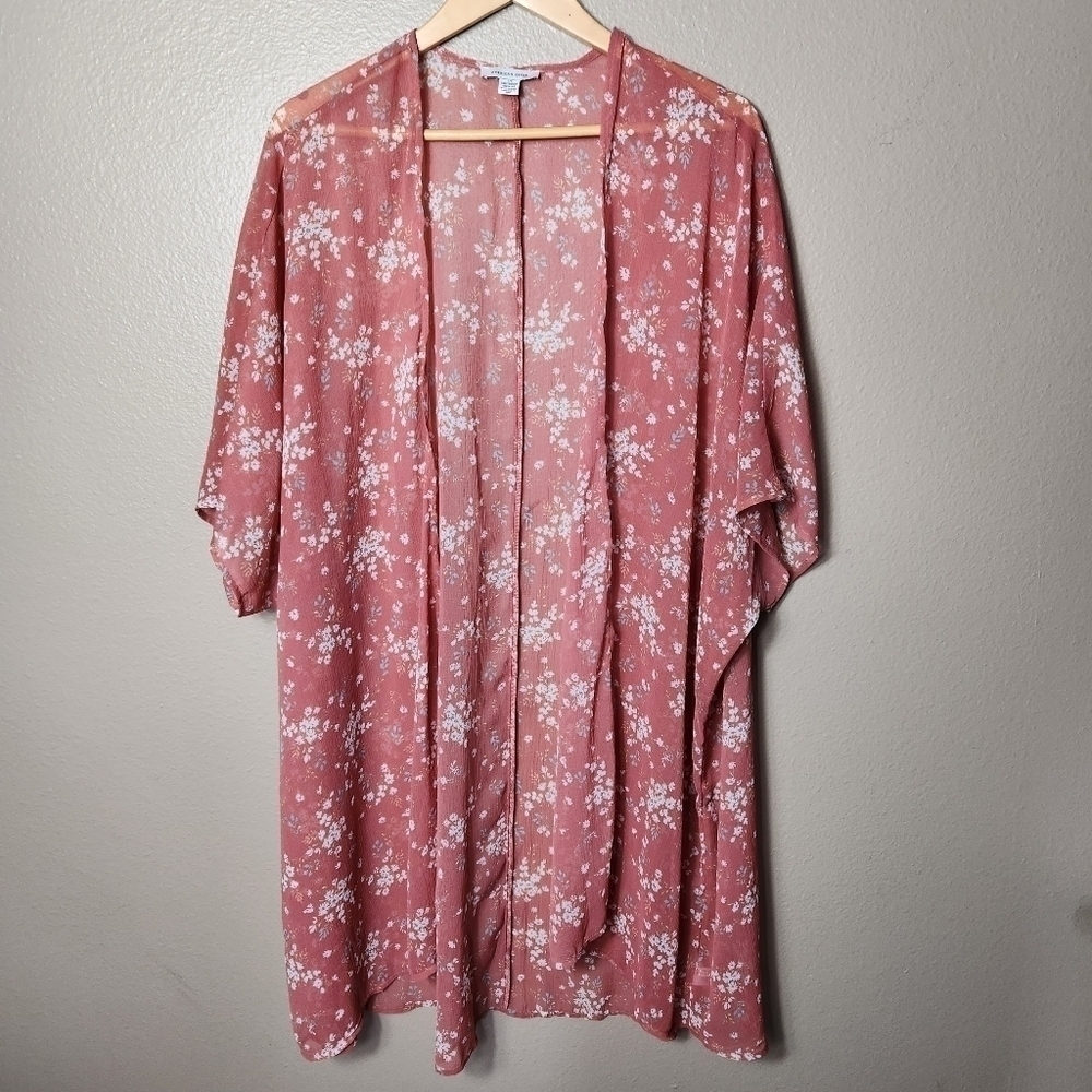 American Eagle Womens Pale Cinnamon Ditsy Floral Kimono Duster-Size O/S